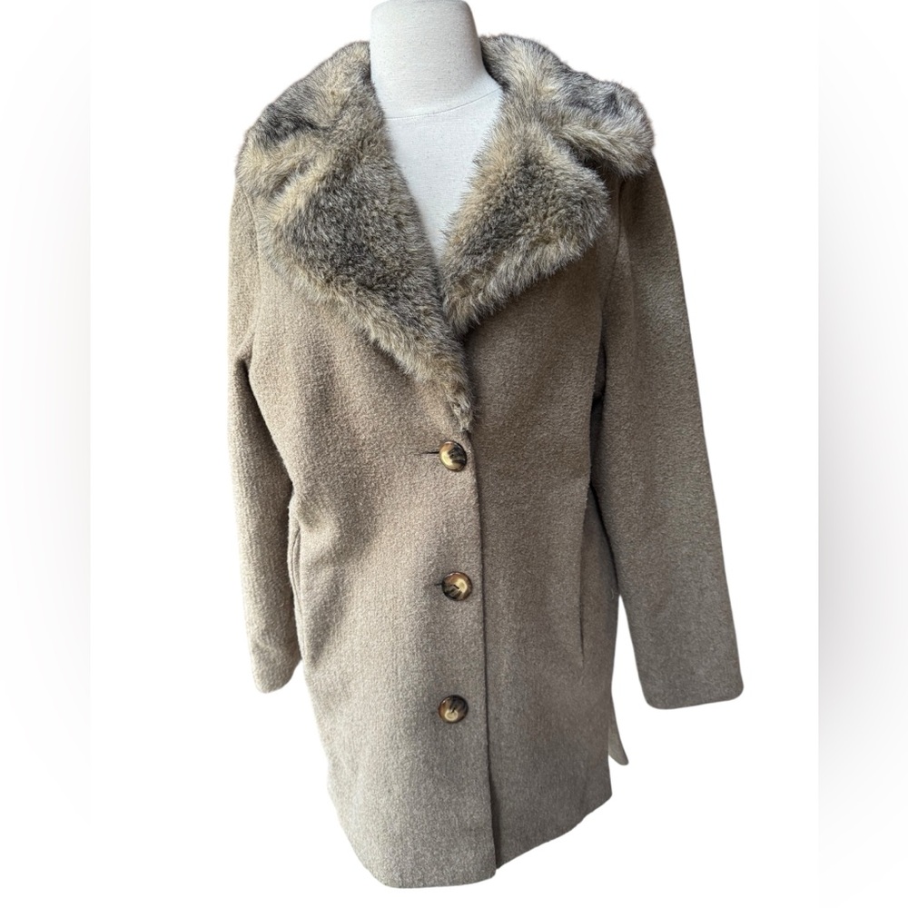 NWOT 1990s Olympia, Made in USA, Faux Fur Collar, Lined, Wool Blend Coat
